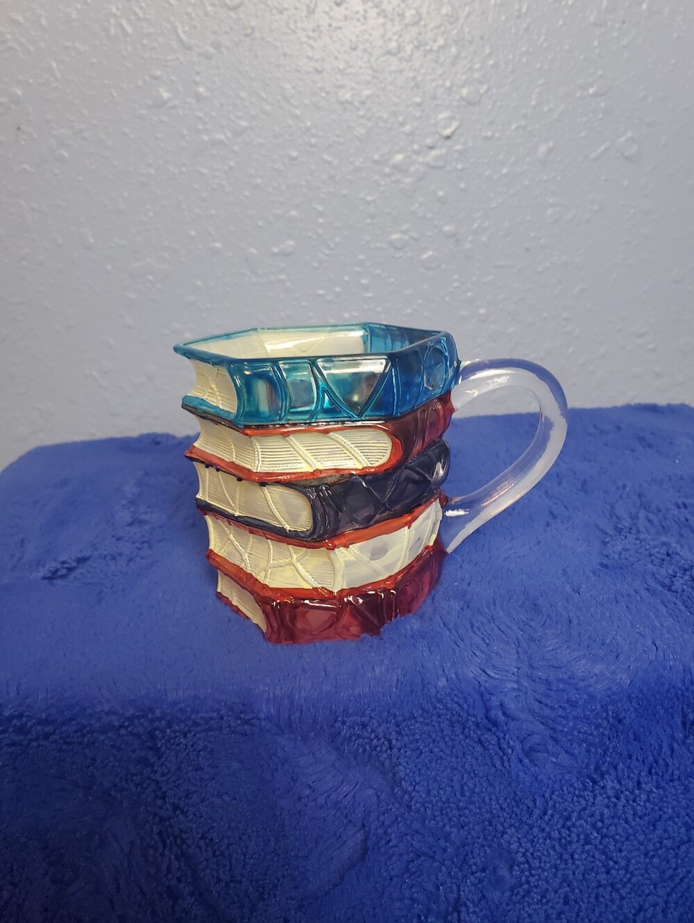 Unique 3D Stacked Books Painted Stained Glass Looking Glass Mug